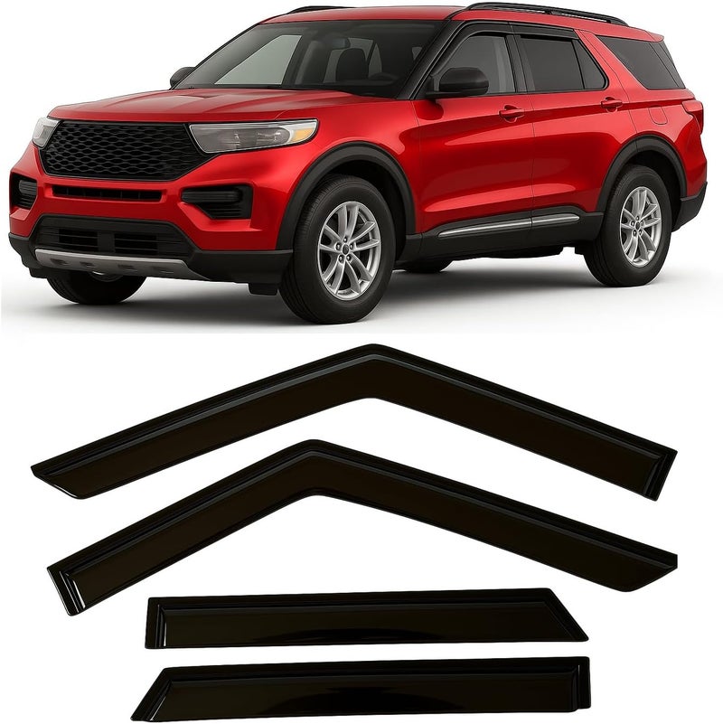 Optimal Co 2020-2026 Tape-On Rain Guards for Ford Explorer Extra Thick Side Window Visor Deflectors XLT Limited Timberline ST King Ranch Platinum 2021 2022 2023 2024 2025 - Image 1